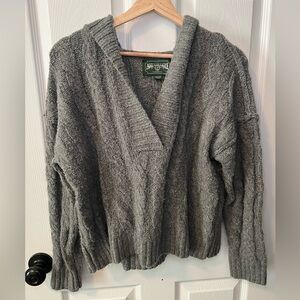 American Eagle Gray Cable Knit Sweater with Hood Size XS